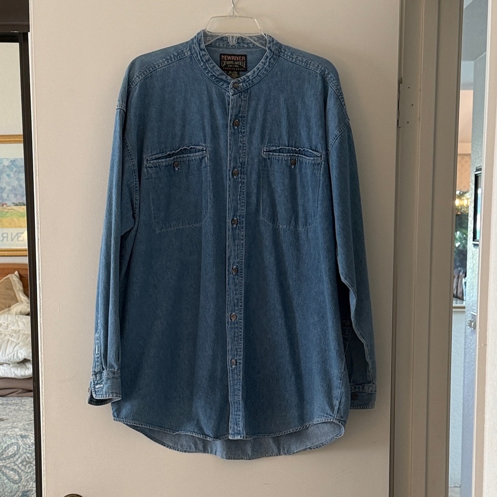 New River Men’s Blue Denim Long Sleeve Vintage Shirt, XL